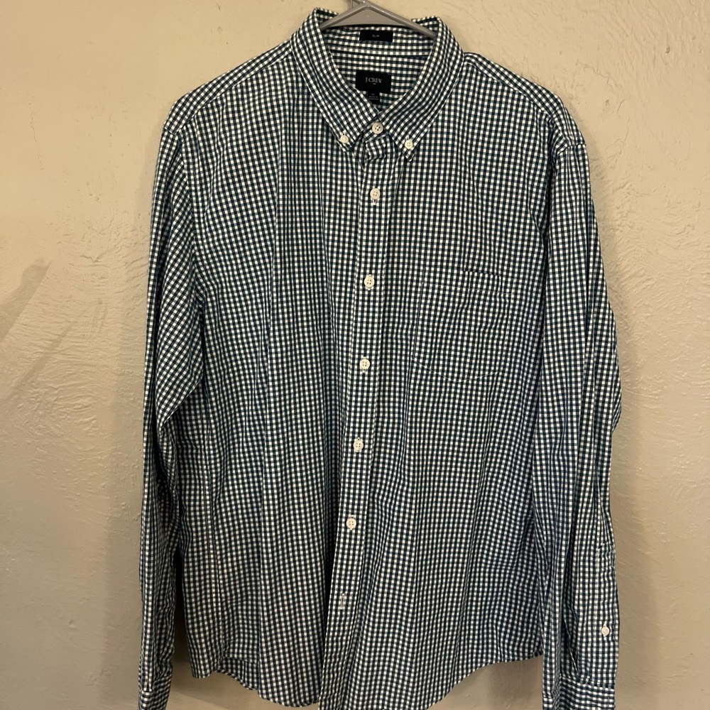 J. Crew Teal and White Gingham Men's Shirt